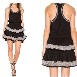LoveShackFancy Black Mini Dress with White Trim